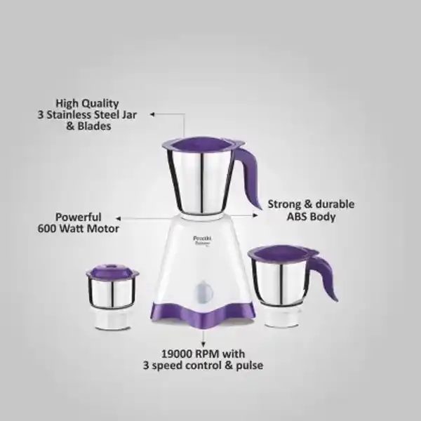 Preethi-Crown-Pro-600W-3JAR-White/Purple---Mixer