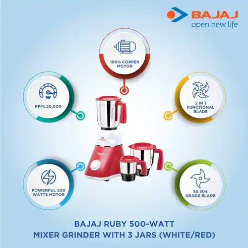 Bajaj---Majesty-Ruby-Red)-(500W)-Mixer-(3JARS(WHITE)