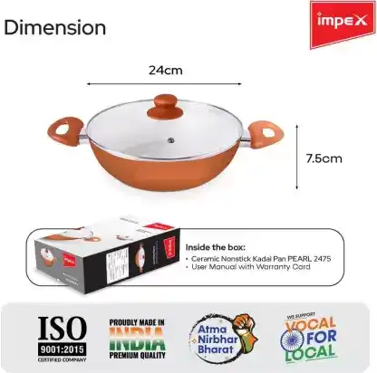 Impex-Aluminum-Ceramic-Coated-Kadai-Pan-24CM-(Pearl-2475)