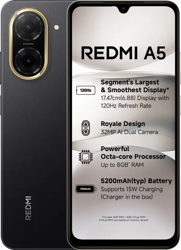 Xiaomi Redmi A5 (Just Black, 4GB, 128GB)