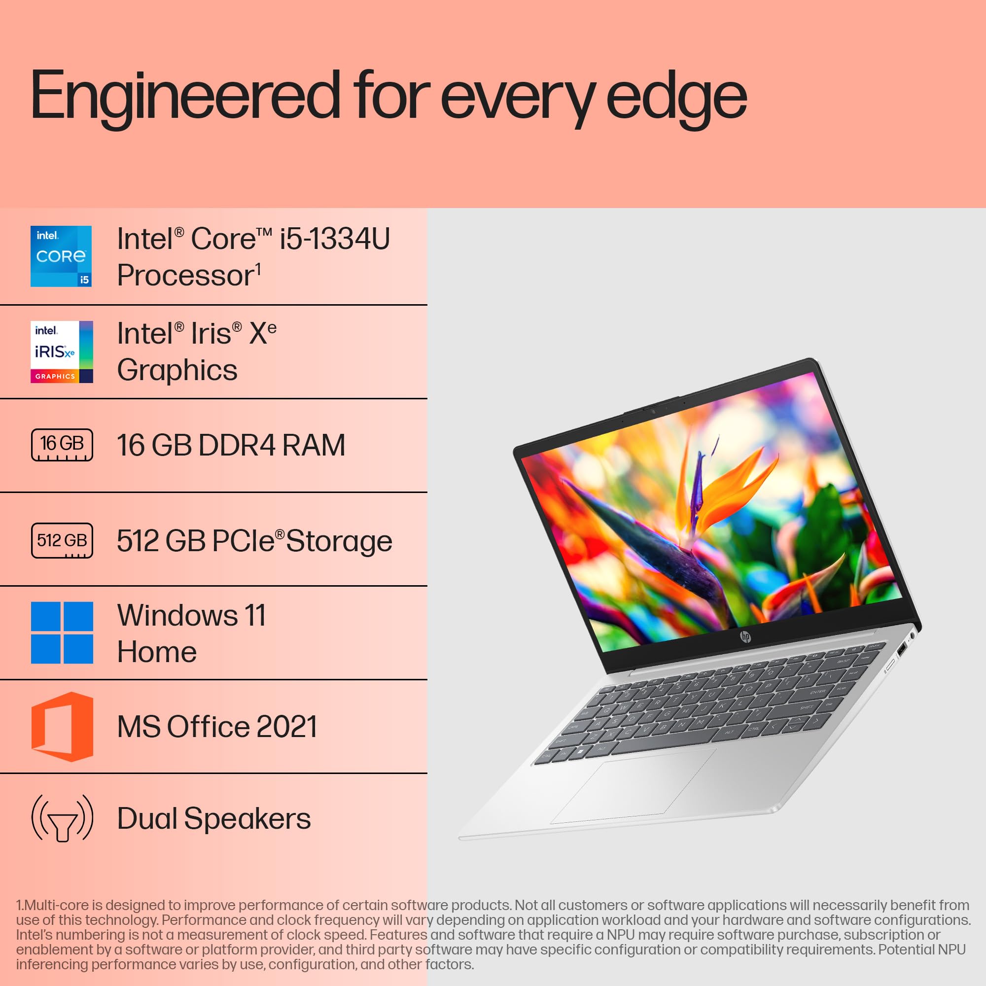 HP 13th Gen i5-1334U 16/512GB SSD-14