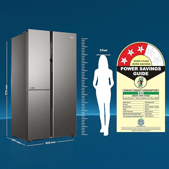 Haier-598-Litres-3-Star-Frost-Free-Side-by-Side-Smart-Refrigerator-with-Deo-Fresh-Technology-(Inox-Steel)-(683ISU1)