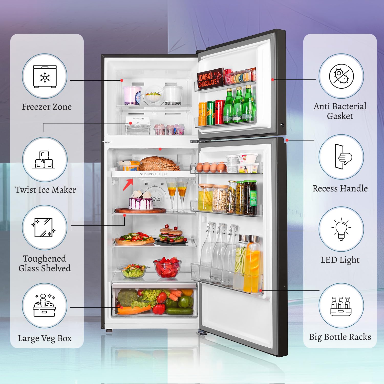 Haier-328-L-Frost-Free-Double-Door-Top-Mount-3-Star-Convertible-Refrigerator�(Rose-Blue-Glass)-(Hrf-P)-(3783RBG)