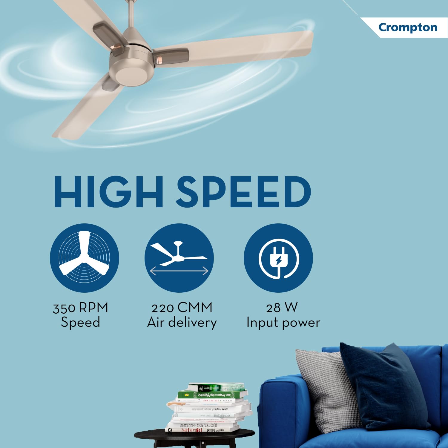 Energion-Groove-5-Star-28W-(Remote)-1.2M-(Satin-Sand)-Ad---Ceiling-Fan---Crompton