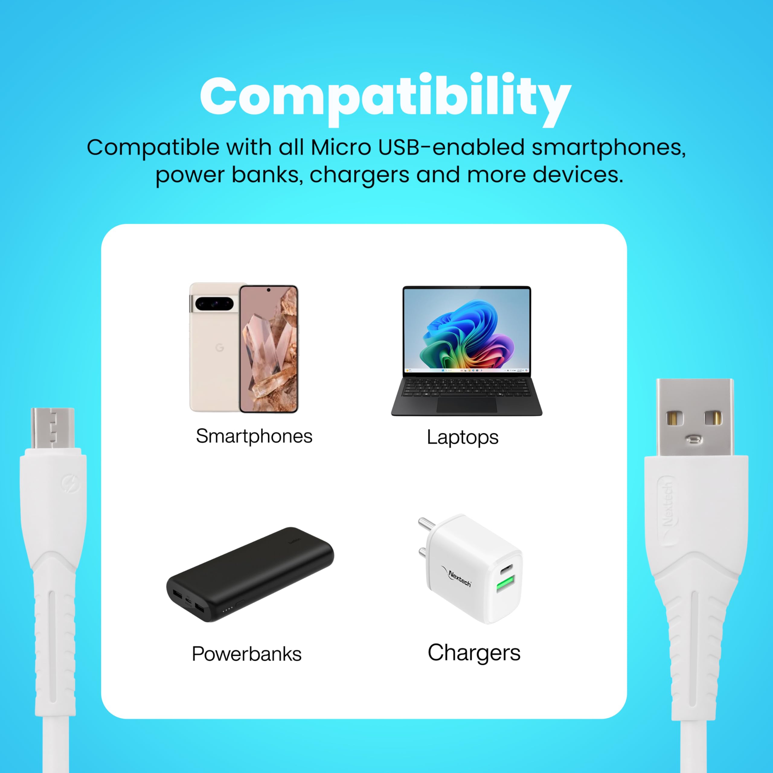Nextech-V8-2.4A-Short-Data-Cable-(NC36S)