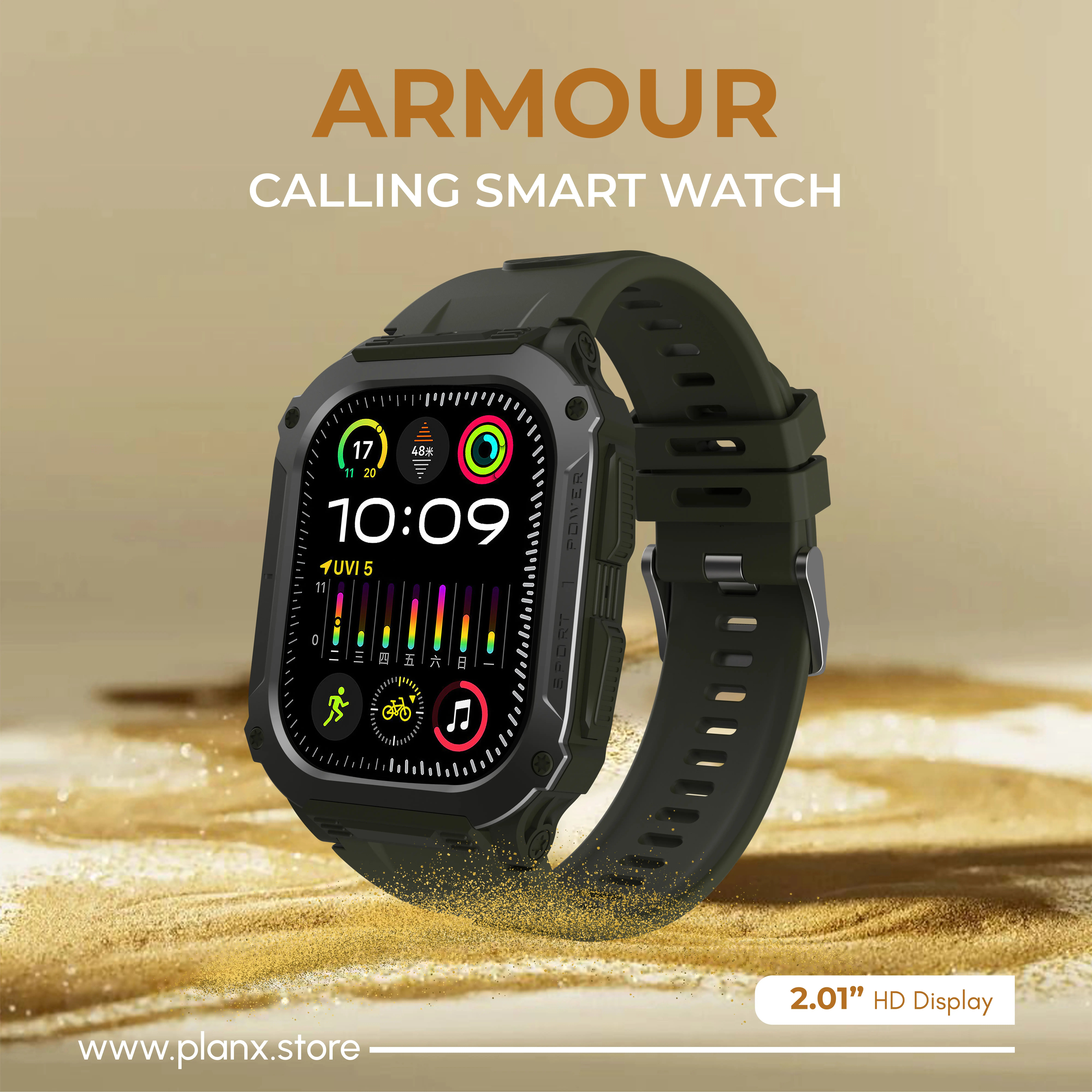 Plan-X-Armour-Calling-Smart-Watch-Green-(6-Months)-(2.01HD)