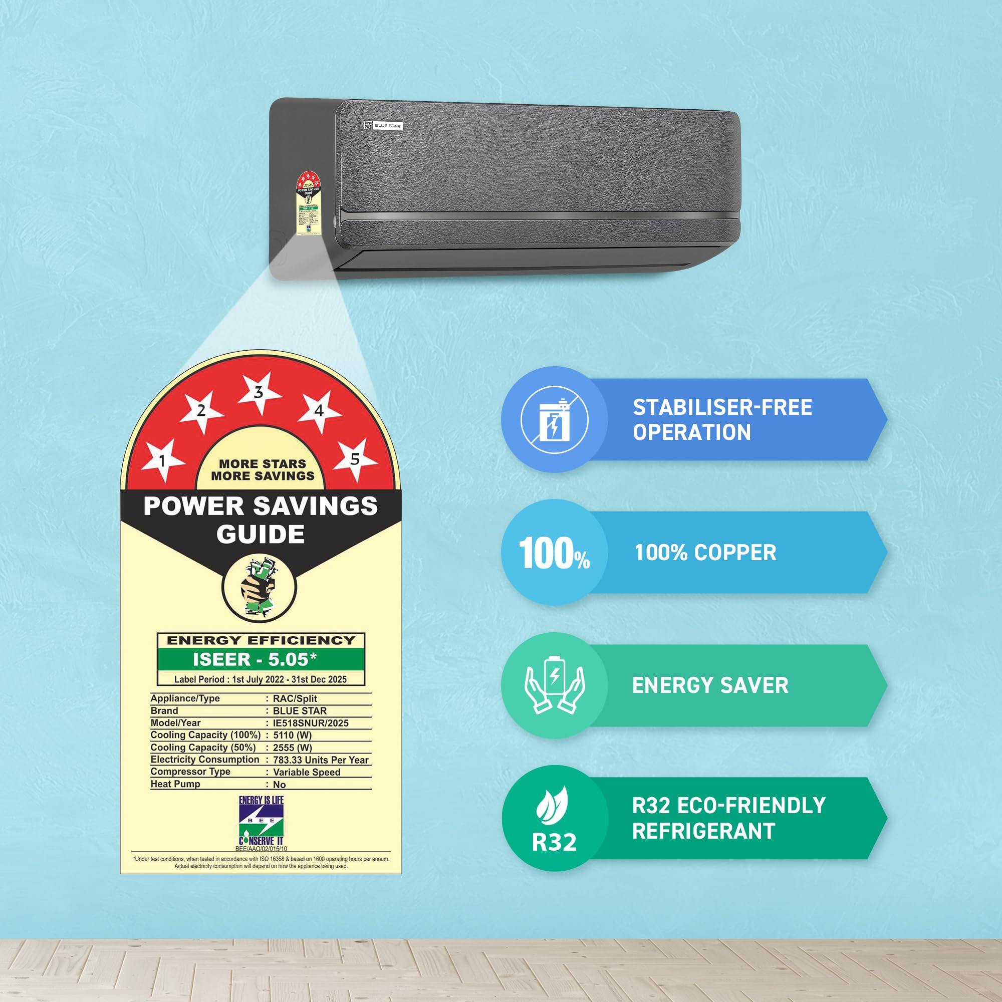 Blue-Star-1.5-Ton-5-Star-Inverter-Split-AC-(Midnight-Silver)-(Bi-Idu/Bo-Odu)-(IE518SNUR)