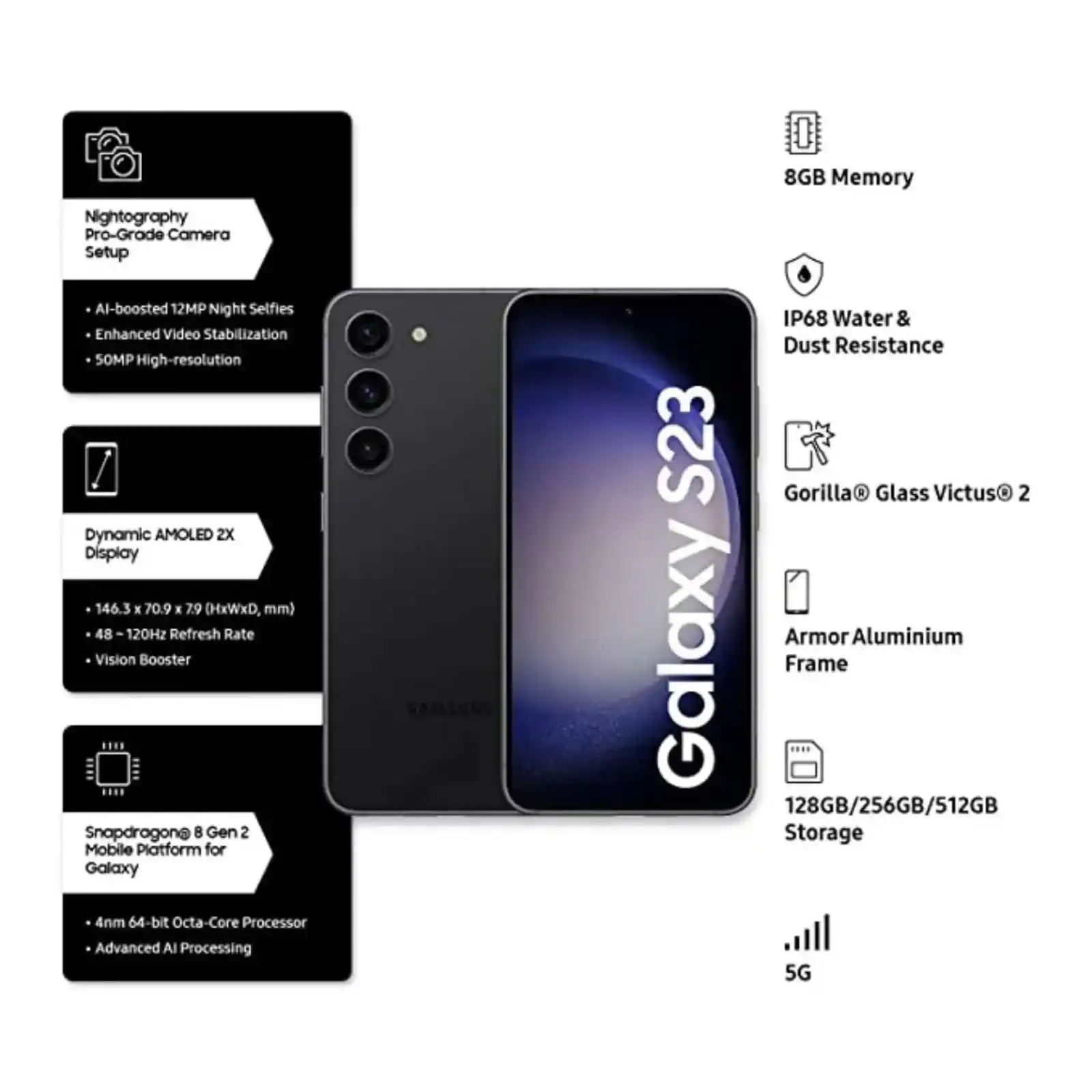 Samsung Galaxy S23 5G ( Phantom Black, 8GB-128GB )