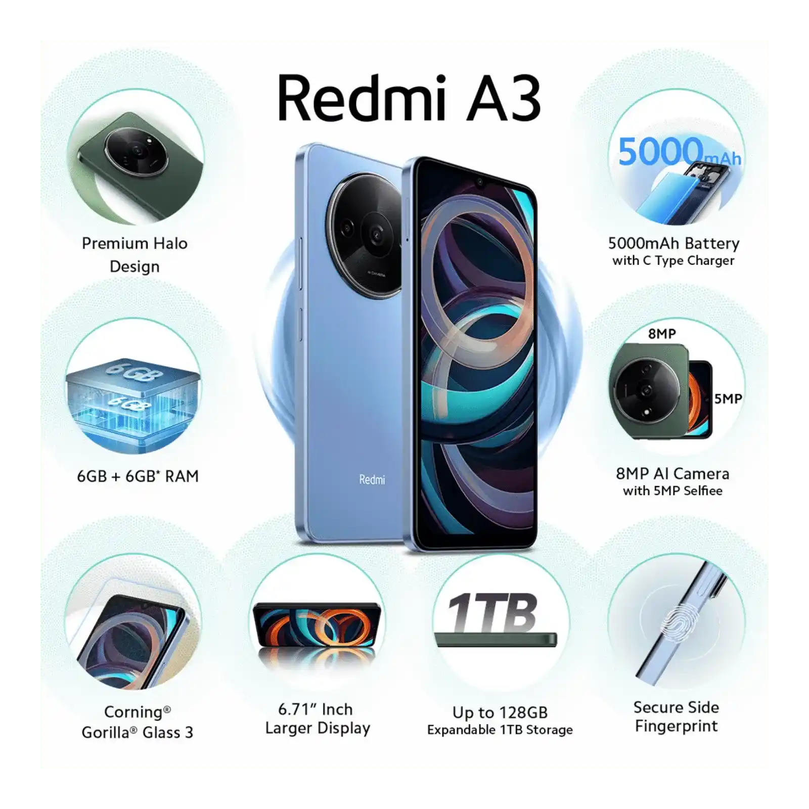 Xiaomi Redmi A3 4GB+128GB blue 本体 Xiaomi Redmi A3 4G/LTE Lake Blue 128GB + 4GB Dual-SIM
